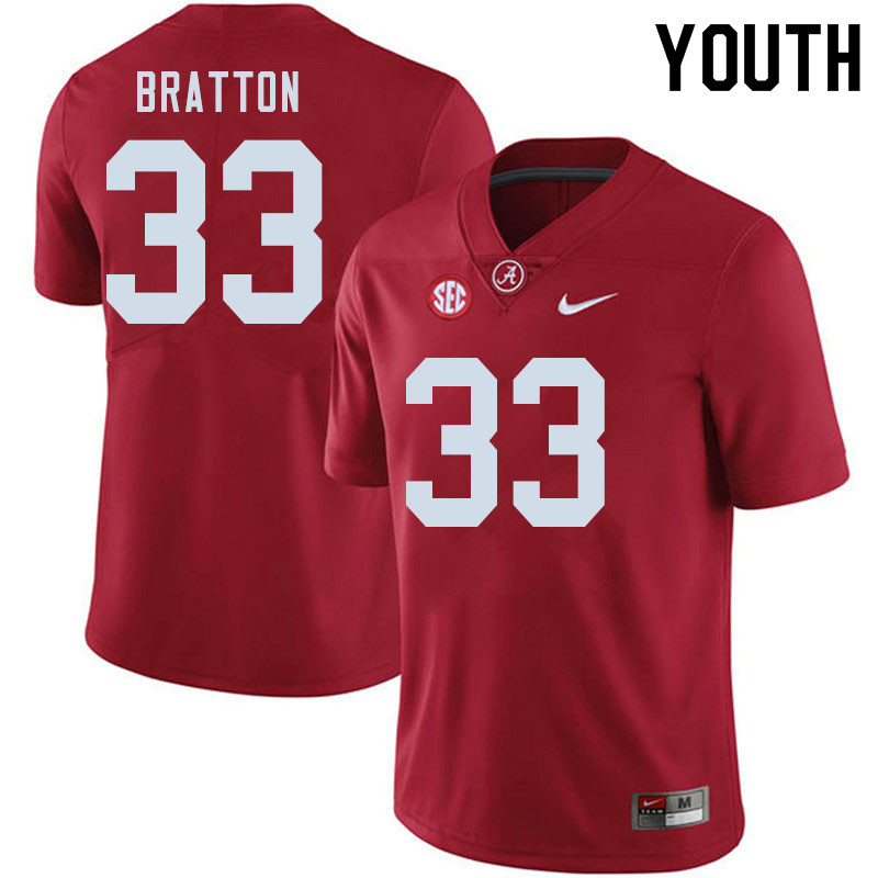Alabama Crimson Tide Youth Jackson Bratton #33 Crimson NCAA Nike Authentic Stitched 2020 College Football Jersey WC16O52QX